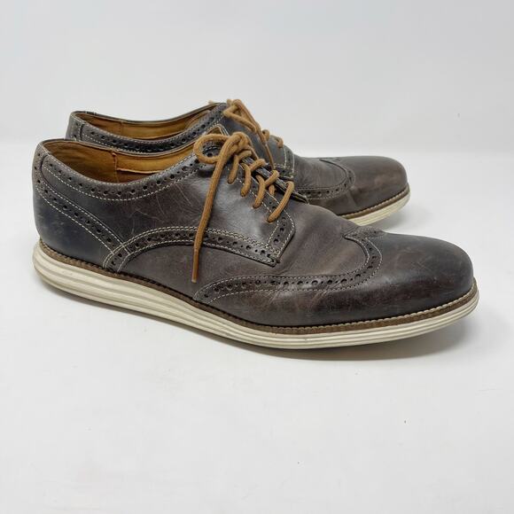 Cole Haan Mens 10.5 Grey Original Grand Wingtip Oxford Sneaker Shoe Leather - Picture 1 of 12